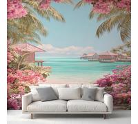 Générique Papier Peint Tropical Papier Peint Panoramique Fleur Mer Océan Palmier Papiers Peints Intissé Fresque Murale, Decoration Chambre Salon Wallpaper, 500 x 260 cm NG-09