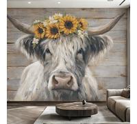 Générique Papier Peint Vache des Highlands Papier Peint Panoramique Animaux Bois Rustique Papiers Peints Intissé Fresque Murale, Decoration Chambre Salon Wallpaper, 200 x 140 cm 20&-H