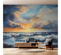 Générique Papier Peint Vague Océan, Motif Papier Peint Intissé Panoramique Nautique Peinture a l'Huile Bord de Mer 450x315 Wallpaper Pour Salon Chambre Deco Murale W22