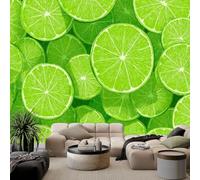 Générique Papier Peint Vert Intissé, Papier Peint Photo Dessins Animés Élégant Vibrant Fruit Panoramique - Fresque Murale pour Chambre à Coucher Cuisine Chambre Enfant 300 x 210 cm (L x H)