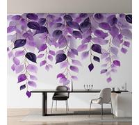 Générique Papier Peint Vigne Violet, Motif Papier Peint Intissé Panoramique Feuille Plante Aquarelle 400x280 Wallpaper Pour Salon Chambre Deco Murale W&100