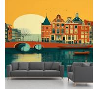 Générique Papier Peint Ville Balnéaire, Papier Peint Panoramique Coucher De Soleil Lac, Fresque Murale Intissée - Décoration Murale Pour Salon, Chambre, Bureau - 250 x 352 cm(non adhésif)