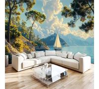 Générique Papier Peint Voiliers îles 3D Panoramique intissé Murale Forêt Nature Papier Peint xxl Fresque Murale Moderne Peinture Murale Décorative pour Salon Chambre 250x175 12yf99