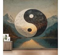 Générique Papier Peint Yin Yang Papier Peint Panoramique Noir et Blanc Vintage Chinois Papiers Peints Intissé Fresque Murale, Decoration Chambre Salon Wallpaper, 300 x 210 cm X&0K