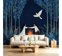 Générique Papier Peints Panoramique intissé 200 x 140 cm, Poster Geant Mural Effet 3D, Design Vue Nocturne Forêt Couple Pour Salon Chambre D'Enfant Décoration Murale