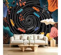 Générique Papier Peints Panoramique intissé 300 x 280 cm, Poster Geant Mural Effet 3D, Design Colorful Cars Night Scene Pour Salon Chambre D'Enfant Décoration Murale Pop Art Vintage