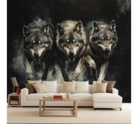 Générique Papier Peints Panoramique Loup Poster Geant Mural Personnalisé 3D, Trois Loups Pour Salon Chambre D'Enfant Décoration Murale, Animal Moderne Murale Intissée 400x280cm