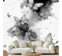 Générique Papillon Chinois Peinture À L'Encre Papier Adhesif Dessiné À La Main Papillon Mural Art Moderne Papier Peint 3D Effet 350x256 cm pour Salle de Bain Salon Chambre