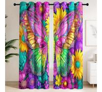Générique Papillon Fleurs Feuilles Rideau Thermique Isolant, Rideau Jardin Onirique Lot de 2 Rideaux Occultants Opaques à Œillets, pour Chambre, Salon, Chambre d’Enfant L 117 x H 137 cm
