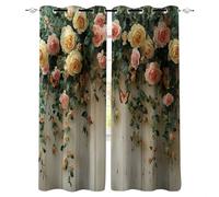 Générique Papillon Rideau Occultant Salon 75x166cm, Motif Floral Rétro en Grain De Bois Rideau Occultant Thermiques Rideaux À Oeillets, Anti Bruit, pour Salon Et Chambre, Exterieur Terrasse Lot De 2
