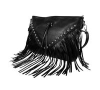 Générique Paquet Bandoulière Femme en Cuir Synthétique Noir Rivets et Franges Grand Paquet à Main Décontracté pour Usage Quotidien Pochette de Rangement Pratique pour Shopping et Voyages