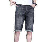 Générique Paragraphe Simple et Polyvalent en Jean Bleu Lavé Version Coréenne du Short Décontracté Cinq Minutes pour Homme à La Mode Bermuda Roulés Délavé Streetwear Jean Droit Ample