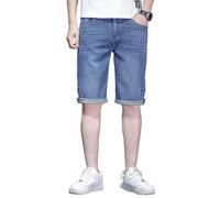Générique Paragraphe Simple et Polyvalent en Jean Bleu Lavé Version Coréenne du Short Décontracté Cinq Minutes pour Homme à La Mode Bermuda Roulés Délavé Streetwear Jean Droit Ample