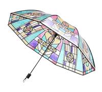 Générique Parapluie En Vitrail Pour La Pluie, Parapluie Pliable Compact, Ouverture Et Fermeture Automatiques, Protection UV, Idéal Pour Les Adultes, Les Femmes, Anniversaires Et Voyages.