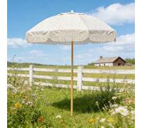 Générique Parasol Bohème À Franges, Parasol Inclinable De 180 Cm pour L'extérieur, Pare-Soleil Portable pour Pique-Nique, Jardin, Terrasse, Piscine, Mât en Bois De 3,5 Cm(A)