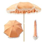 Générique Parasol De Jardin 200cm avec Franges Style Bohème Parasol Extérieur À Pampilles UPF50+ Mât Et Baleines en Acier Robuste Inclinaison Bouton Poussoir Motif Double Face