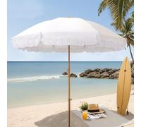 Générique Parasol De Plage À Pompons pour L'extérieur, Parasol De Terrasse Blanc Style Bohème, Pare-Soleil Portable Et Réglable avec 8 Baleines en Acier pour Jardin, Piscine, Pelouse, Fêtes, 200 Cm