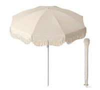 Générique Parasol De Plage avec Pompons Style Bohème Parasol De Jardin Parasol De Terrasse Extérieur Inclinable avec Sac De Transport Design Inclinable Base Non Incluse(Beige)