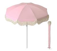 Générique Parasol De Plage avec Pompons Style Bohème Parasol De Jardin Parasol De Terrasse Extérieur Inclinable avec Sac De Transport Design Inclinable Base Non Incluse(Light Red)