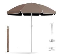 Générique Parasol de Plage Portable 1.8/2.2/2./2.60m Parasol de Plage Étanche Protection UV avec Ancre Crochet Porte-Boisson pour Jardin Terrasse Piscine Table(Brown,220cm/7.2ft)
