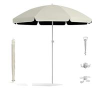 Générique Parasol de Plage Portable 1.8/2.2/2./2.60m Parasol de Plage Étanche Protection UV avec Ancre Crochet Porte-Boisson pour Jardin Terrasse Piscine Table(Beige,240cm/7.8ft)