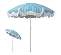 Générique Parasol De Plage Rayé Bleu De 1.80m avec Franges Inclinable Pliable Ombrage Extérieur Style Bohème Protection UV50+ pour Pique-niques Terrasse Patio