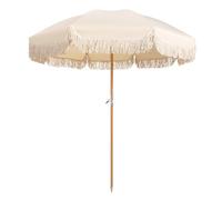 Générique Parasol De Terrasse Inclinable À 180° avec Franges, Parapluie De Plage Pliable Et Portable De 2.0 M Style Bohème, Balles en Fibre De Verre, Protection UV 50+(Beige)