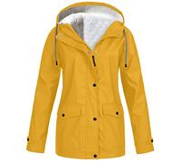 Générique Parka Imperméable Femme Manteau D'hiver Capuche Fourrée Coupe-Vent Zippé Veste Extérieur Chaude Mode Vetement Femme Grande Taille, Jaune, M