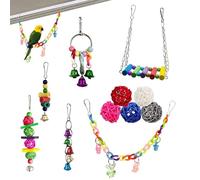 Générique Parrot Toys Set, Bird Chewing Toys, Wooden Bird Toys, Colorful Rattan Balls, Bird Cage Accessories, Bird Bell Toys, Chewing Toys for Birds, Bird Toy Set for Parakeets, Pet Bird Accessories