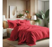 Générique Parure de Couette Unie 4 Pièces -1 Drap Housse 160x200 cm + 2 Taies d'oreiller 50x70 cm + Housse de Couette 220 x 240 cm 100% Pur Coton très Doux - Qualité Premium 2 Personnes (Rouge)