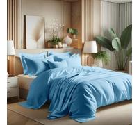 Générique Parure de Couette Unie 4 Pièces -1 Drap Housse 160x200 cm + 2 Taies d'oreiller 50x70 cm + Housse de Couette 220 x 240 cm 100% Pur Coton très Doux - Qualité Premium 2 Personnes (Turquoise)