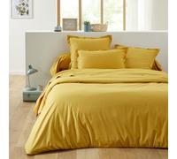 Générique Parure de Couette Unie 4 Pièces -1 Drap Housse 160x200 cm + 2 Taies d'oreiller 50x70 cm + Housse de Couette 220 x 240 cm 100% Pur Coton très Doux - Qualité Premium 2 Personnes (Jaune)