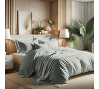 Générique Parure de Couette Unie 4 Pièces -1 Drap Housse 180x200 cm + 2 Taies d'oreiller 50x70 cm + Housse de Couette 220 x 240 cm 100% Pur Coton très Doux - Qualité Premium 2 Personnes (Argent)