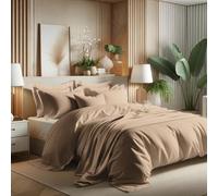 Générique Parure de Couette Unie 4 Pièces -1 Drap Housse 180x200 cm + 2 Taies d'oreiller 50x70 cm + Housse de Couette 220 x 240 cm 100% Pur Coton très Doux - Qualité Premium 2 Personnes (Taupe)