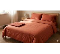 Générique Parure de Draps 4 Pièces Unie 2 Places - 1 Drap Plat + 1 Drap Housse (au Choix) + 2 Taies d'oreiller 65 x 65 cm - 100% Coton 57 Fils/cm² - Haute Qualite (Terracota, 140 X 190 CM)