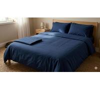 Générique Parure de Draps 4 Pièces Unie 2 Places - 1 Drap Plat + 1 Drap Housse (au Choix) + 2 Taies d'oreiller 65 x 65 cm - 100% Coton 57 Fils/cm² - Haute Qualite (Bleu Marine, 160 X 200 CM)