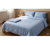Générique Parure de Draps 4 Pièces Unie 2 Places - 1 Drap Plat + 1 Drap Housse (au Choix) + 2 Taies d'oreiller 65 x 65 cm - 100% Coton 57 Fils/cm² - Haute Qualite (Bleu Ciel, 160 X 200 CM)