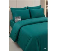 Générique Parure de Draps 4 Pièces Unie 2 Places - 1 Drap Plat + 1 Drap Housse (au Choix) + 2 Taies d'oreiller 65 x 65 cm - 100% Coton 57 Fils/cm² - Haute Qualite (Bleu Vert, 160 X 200 CM)