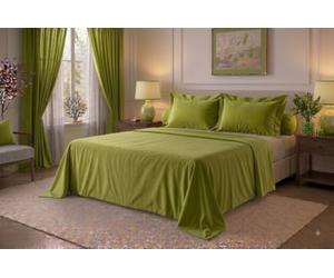 Générique Parure de draps 5 Pieces Unie 2 Personnes -1 Drap Housse (au Choix) + 1 Drap Plat +2 taies d'oreiller 50 x 70 cm + 1 taie de traversin 100% Coton 57 Fils Haute Qualite (Vert, 180 x 200 cm)
