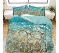 Générique Parure De Lit 1/2 Personne 200x200 cm Eau De Mer Et Lunettes À Monture Dorée 3D Housse De Couette Sets de Housses De Couettes Adulte Ado Enfants, avec 2 Taies d'oreiller 65x65 cm
