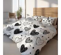 Générique Parure de lit 1 Personne avec Housse de Couette 140 x 200 cm + 1 * 65 x 65 cm Motif Romantique Amour Dessiné Main Cœurs, Réversible Blanc Souple Parure de Couette pour Ado Adultes