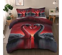 Générique Parure de Lit 135x200 Enfant pour 1 Personne Cygne Noir, Housse de Couette Réversible Cygne Romantique + 1 Taie d'oreiller 65x65, Ensemble de Literie en Microfibre pour Garçon Fille