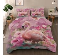 Générique Parure de Lit 135x200 Enfant pour 1 Personne Flamant Rose, Housse de Couette Réversible Fleurs Rose Rouge + 1 Taie d'oreiller 65x65, Ensemble de Literie en Microfibre pour Garçon Fille
