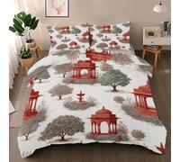 Générique Parure de Lit 135x200 Enfant pour 1 Personne Pavillon Rouge, Housse de Couette Réversible Scène de Jardin + 1 Taie d'oreiller 65x65, Ensemble de Literie en Microfibre pour Garçon Fille