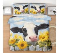 Générique Parure de Lit 135x200 Vache Mignonne, Housse de Couette Réversible Peinture à l'huile de Vache + 1 Taie d'oreiller 65x66 cm, Doux Ensemble de Literie en Microfibre pour Garçon Fille