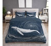 Générique Parure de lit 140 x 200 cm Adultes 2 pièces Moderne de Haute qualité Housse de Couette 140 x 200 cm Dessiné à la Main Animaux Baleine avec Bleu Housse Couette et Taie d'oreiller 65 x 65 CM