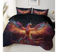 Générique Parure de lit 140 x 200 cm imprimée Adulte- Fantastique Dessin animé Phénix Sets de Housse de Couette en Microfibre + 2 Taies d'oreiller, Noir Motif imprimé Fermeture à glissière