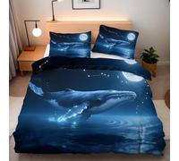 Générique Parure de Lit 140x200 Baleine Mer Housse de Couette 1 Personne avec Fermeture Éclair Lune Nature 3D Motif Microfibre 3 Pièces Literie avec 2 Taies d'oreiller 50x75