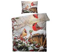 Générique Parure de Lit 140x200 Cardinal - Housse de Couette 1 Personne Motif Noël avec Fermeture éclair - Ensemble de Literie en Microfibre Douce avec Taie d'oreiller I#&-236