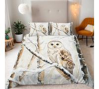 Générique Parure de Lit 140x200 Microfibre Confort 3D Forêt de Neige Hibou Motif Housse de Couette 140x200 + 2 Taies d'oreiller 50x75 Ensemble de Literie avec Fermeture éclair et Attaches de Coin